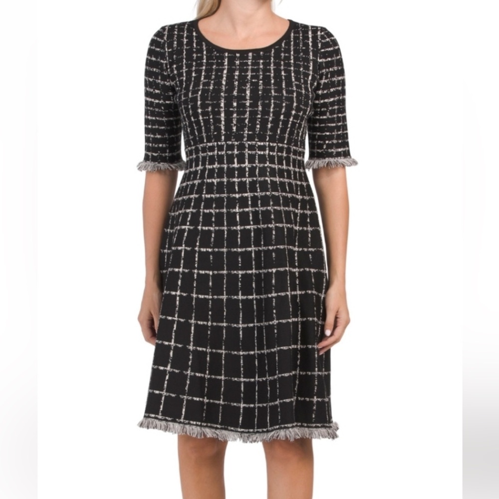 Taylor Fit and Flare Window Pane Dress Size XS Fringe Black